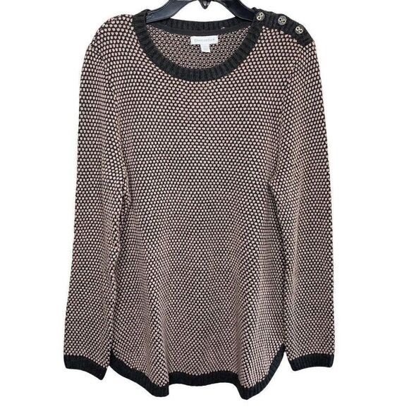 CHARTER CLUB Sweater Womens Large Gray Pink Pullover NEW Button Detail Metallic - Picture 1 of 11